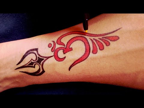 How to make beautiful om trishul Tattoo on hand by black marker ||  Tattoo&art by kk دیدئو dideo