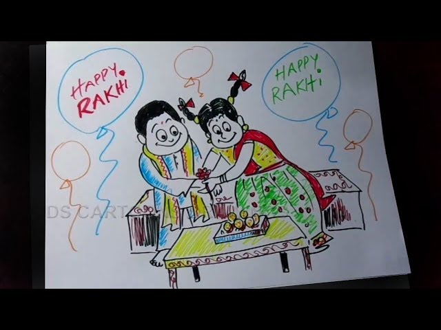 How to Draw Brother and Sister Tying Rakhi on Raksha Bandhan Drawing دیدئو  dideo