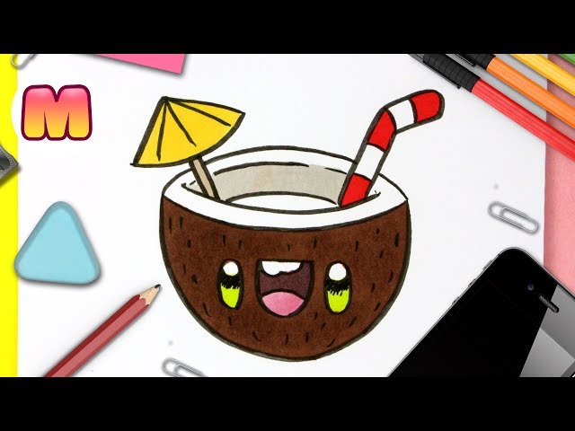 COMO DIBUJAR UN COCTEL DE COCO KAWAII - dibujos kawaii faciles - como dibujar  comida y fruta kawaii دیدئو dideo