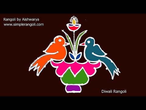 How to Draw Two Birds Kolam Rangoli Designs | 8*1 Dots traditional parrot  Muggulu Simple دیدئو dideo